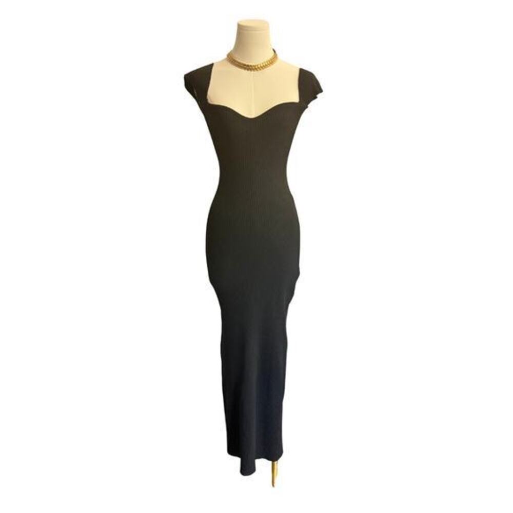 Princess Polly Black Ribbed Sweetheart Bodycon Maxi Dress Size 4